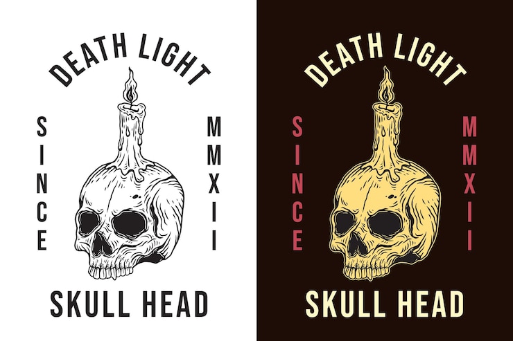 Vektör set skull candle dark illustration beast skull bones head hand drawn hatching outline symbol tattoo merchandise tshirt merch vintage