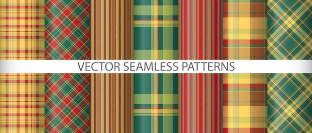 Set textile seamless background Tartan pattern vector Check fabric texture plaid