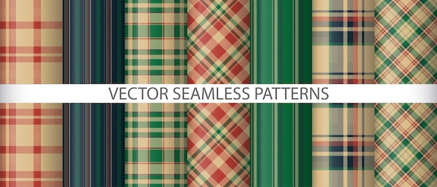 Set textile tartan seamless Vector pattern texture Fabric background check plaid