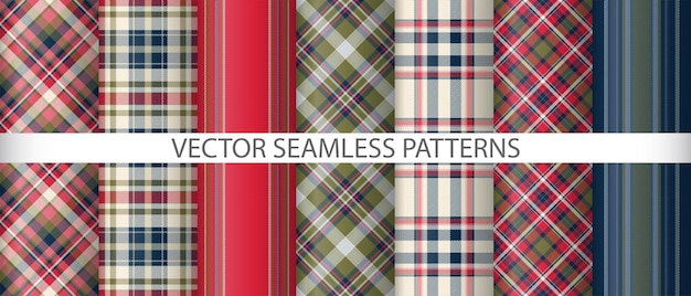 Set texture fabric background Check plaid tartan Pattern seamless textile vector