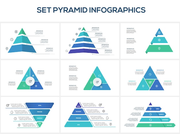 Set triangle with 3 4 5 6 elements infographic template for web business presentations vector illustration Business data visualization