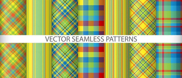 Set vector pattern background Seamless texture tartan Fabric plaid check textile collection