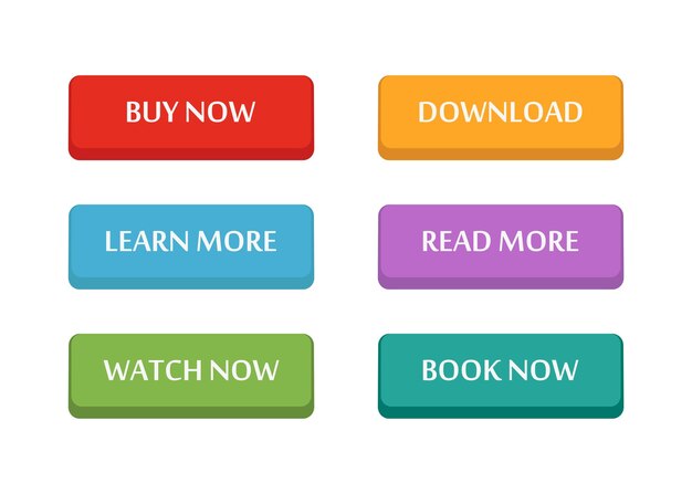 set web buttons for website design in flat style