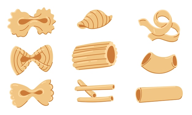 set with various shapes of pasta collection of vector illustrations suitable for the visual design