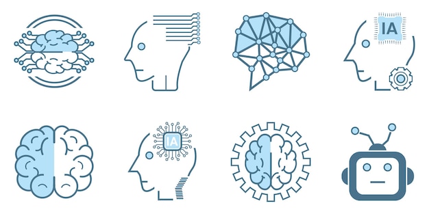 setof artificial intelligence icon symbols collection isolated lined machine ai icon smart ai