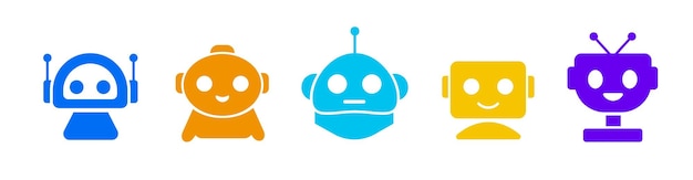 Sets of colorful robot smiling face icon Futuristic cute help bots
