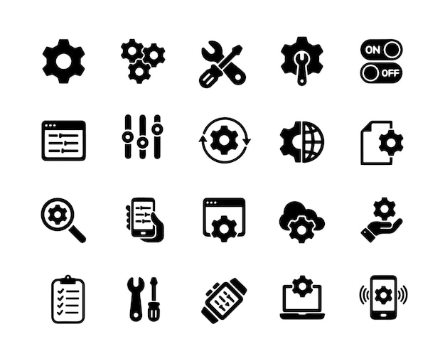Setting solid icons collection Containing repair tools update adjustment solid icons collection