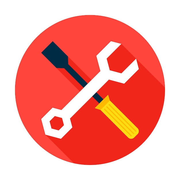 Settings Icon. Vector Illustration Flat Style Circle Item with Long Shadow.
