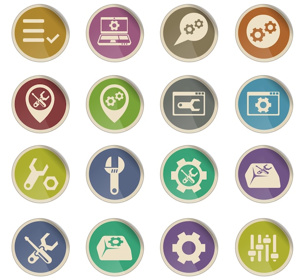 Settings vector icons in the form of round paper labels