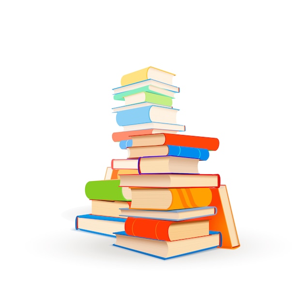 several stacks of different textbooks isolated on white