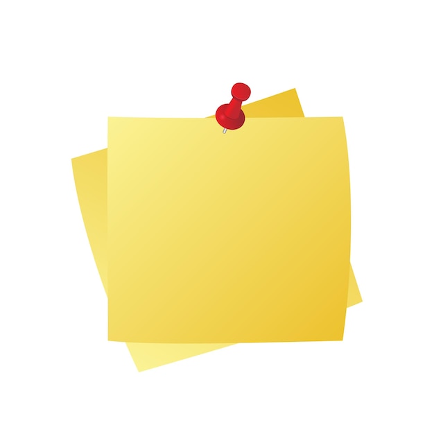 Several yellow office reminder stickers are fastened with pins on a white background