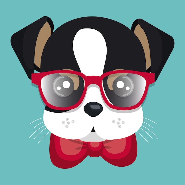Sevimli köpek hipster kırmızı gözlükleri ve fiyonku