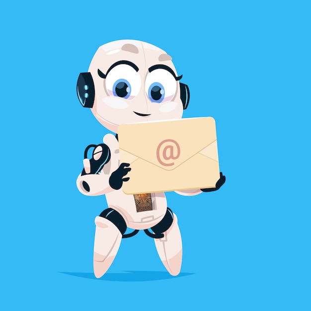 Sevimli Robot Zarf Tutuyor Posta Bildirimi Robot Kız İzole Simge
