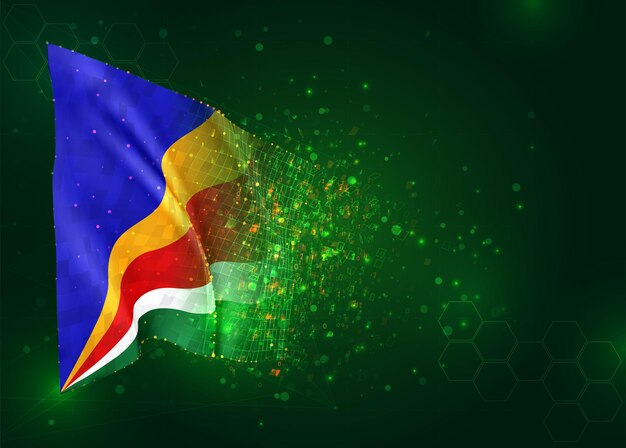 Seychelles, 3d flag on green background with polygons