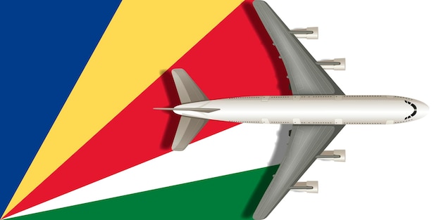 SEYCHELLES flag with airplane flying over it Vector image