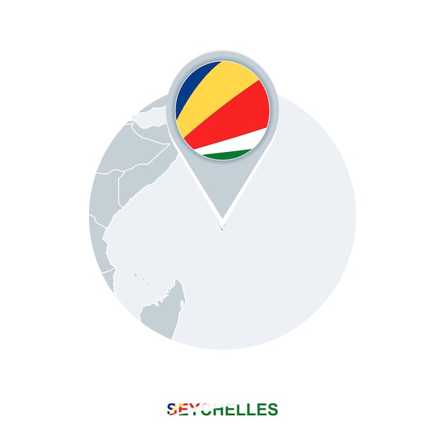 Seychelles map and flag vector map icon with highlighted Seychelles