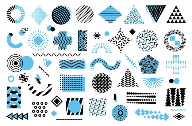 Shape design elements Graphic geometric abstract lines and circles in memphis style modern dot figures Constructivism objects in minimal background vector current geometry patterns set