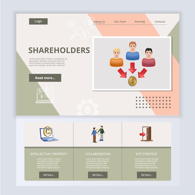 shareholders flat landing page website template intellectual property collaboration exit strategy