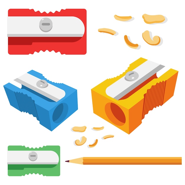 Sharpener and pencil cartoon set isolated on a white background.