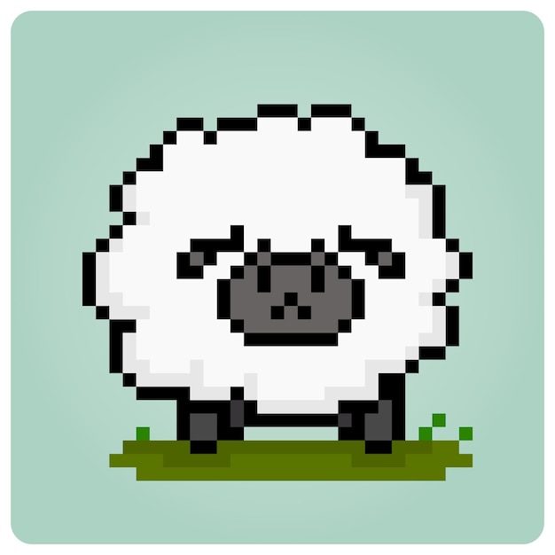 Sheep in 8 bit pixel art Animal portrait for game assets in vector illustration