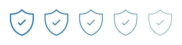 Shield check mark icon Symbol collection thin outline set
