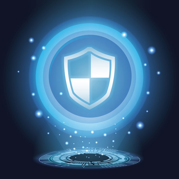 Shield security system symbol blue digital concept