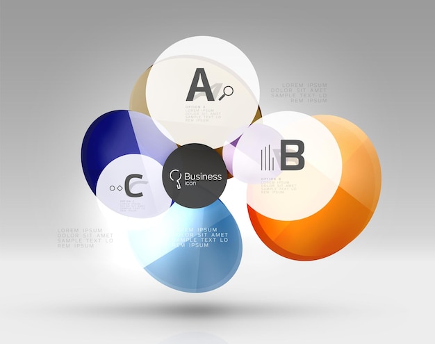 Shiny circles with text in 3d space vector abstract background