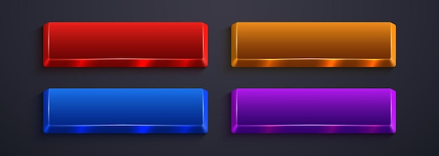 Shiny colorful rectangular button set with a glossy metallic effect ideal for web design and user