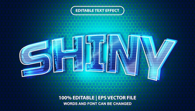 shiny editable text effect template, blue neon light typeface