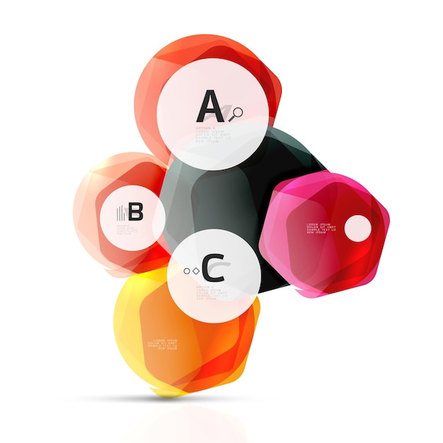 shiny style modern geometrical hexagons web boxes with sample text