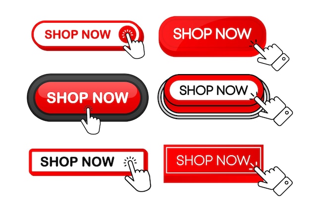 Shop Now vector red button collection in different flat style Shop Now icon isolated