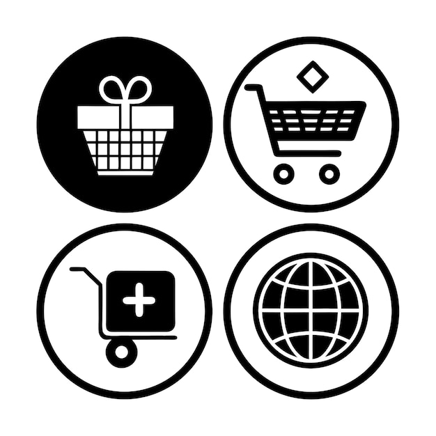 Shopping and global e-commerce icons set