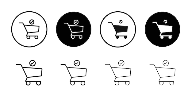 shopping cart check icon black line art vector logo set