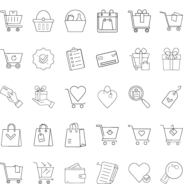 Shopping Cart Icons Baskets Gifts Bags Checklist and Payment