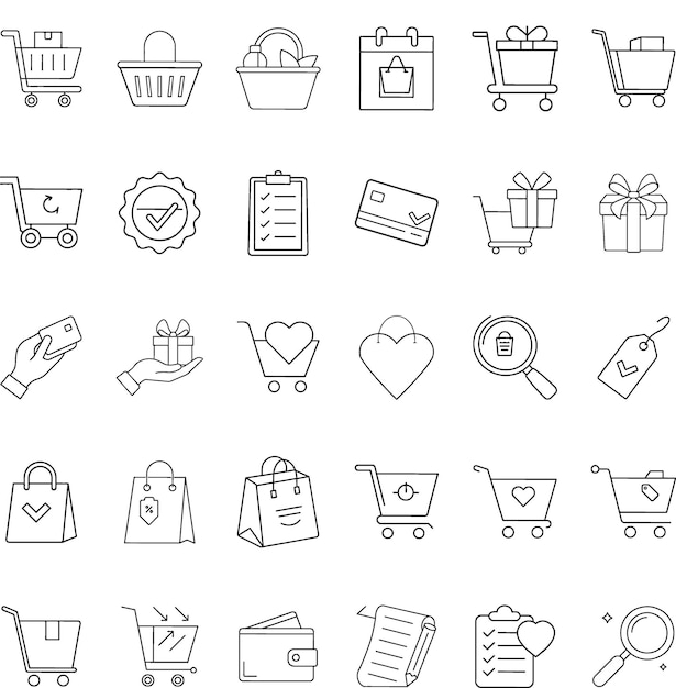 Shopping Cart Icons Baskets Gifts Bags Checklist and Payment