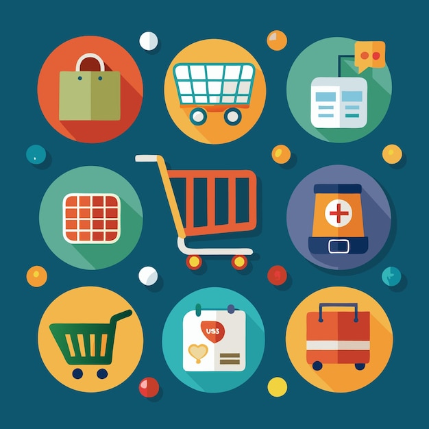 Shopping Cart Icons Flat Design for ECommerce Retail