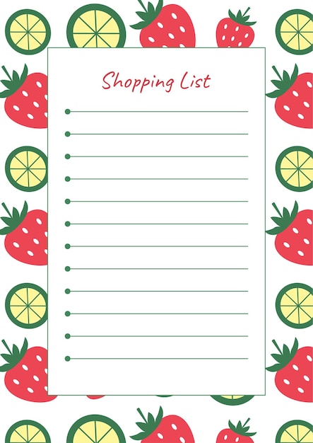shopping list a4 vertical template with space for notes