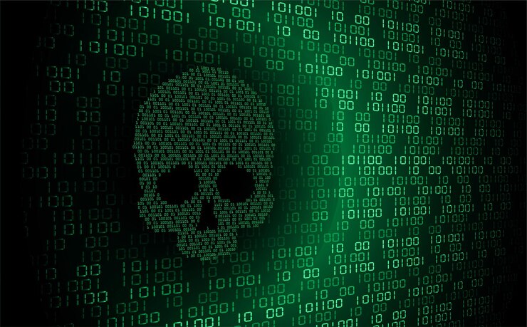 Vektör siber hacker saldırısı arka planı kafatası vektörü