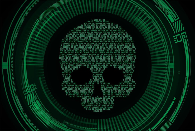 Vektör siber hacker saldırısı arka planı kafatası vektörü