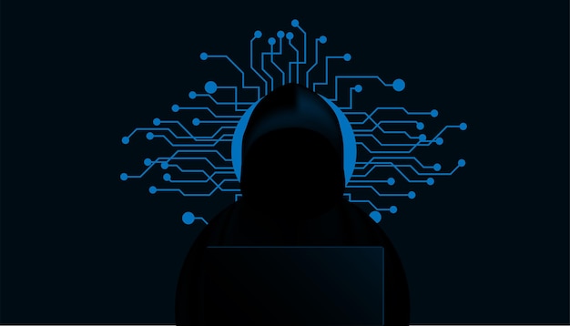 Siber uzaya girmek için bir hacker, dizüstü bilgisayar klavyesinde bir kod yazıyor