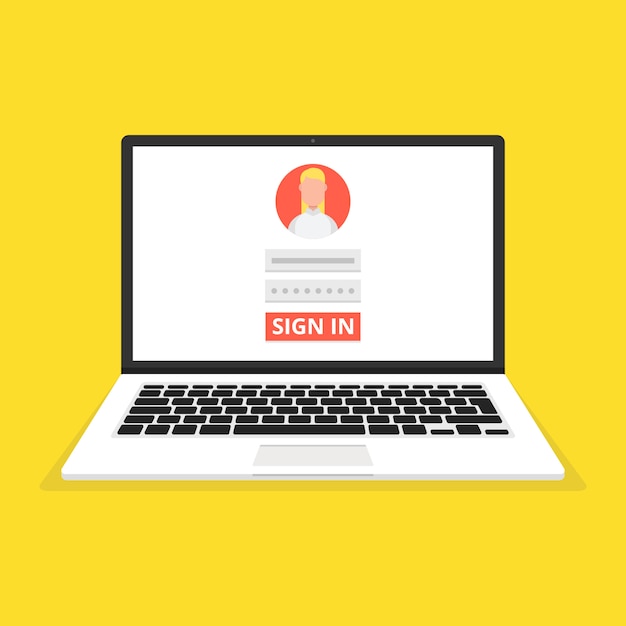 Sign in page on laptop screen. Female avatar