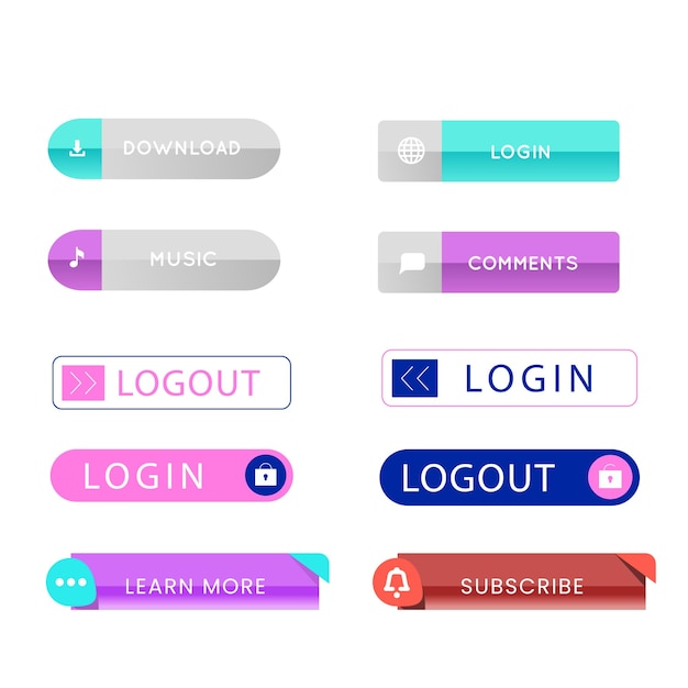 Sign Up and Sign In Button Set Flat Design on White Background