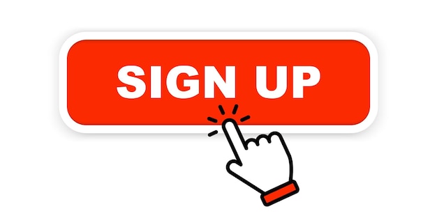 Signing up button Signing up button with mouse pointer clicking Login or signing up buttons Vector illustration for ui mobile app web