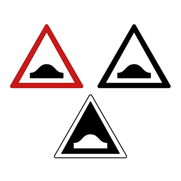 Signs Speed Bump Warning Road Signs Red Black and White Vector Icons