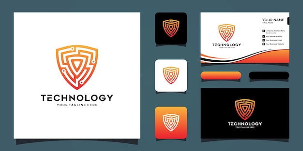 Sikkerhedslogo teknologi til din virksomheds skjold logo til sikkerhedsdata og visitkort Premium