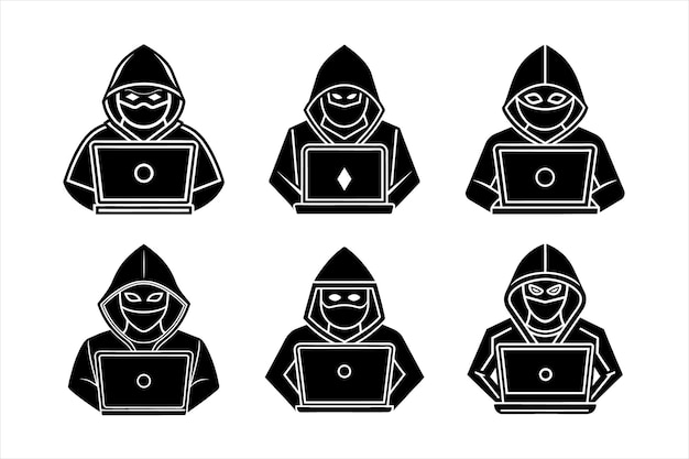 silhouette illustration of hackers using laptops