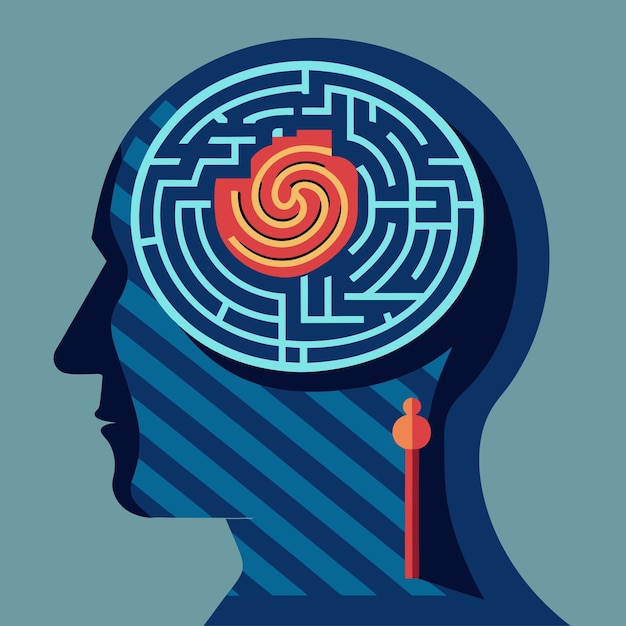 Silhouette Maze Pattern Human Head Illustration Art