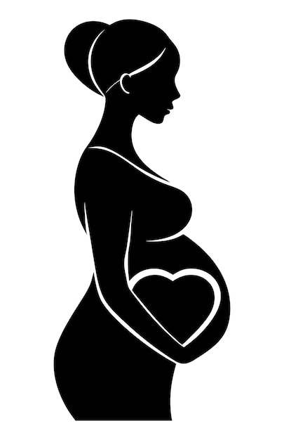 Silhouette of a Pregnant Woman Holding a Heart Symbol