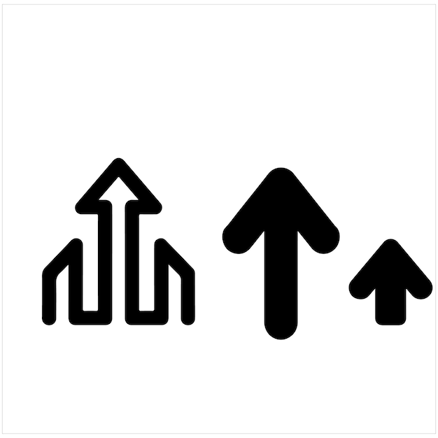 Silhouette of an arrow pointing upwards smooth and rounded edges no internal lines on a white bac