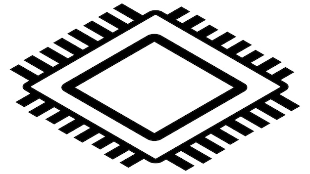 Silhouette of simple isometric schematic chip or component for microcircuits isolated on white background Technical clipart Vector